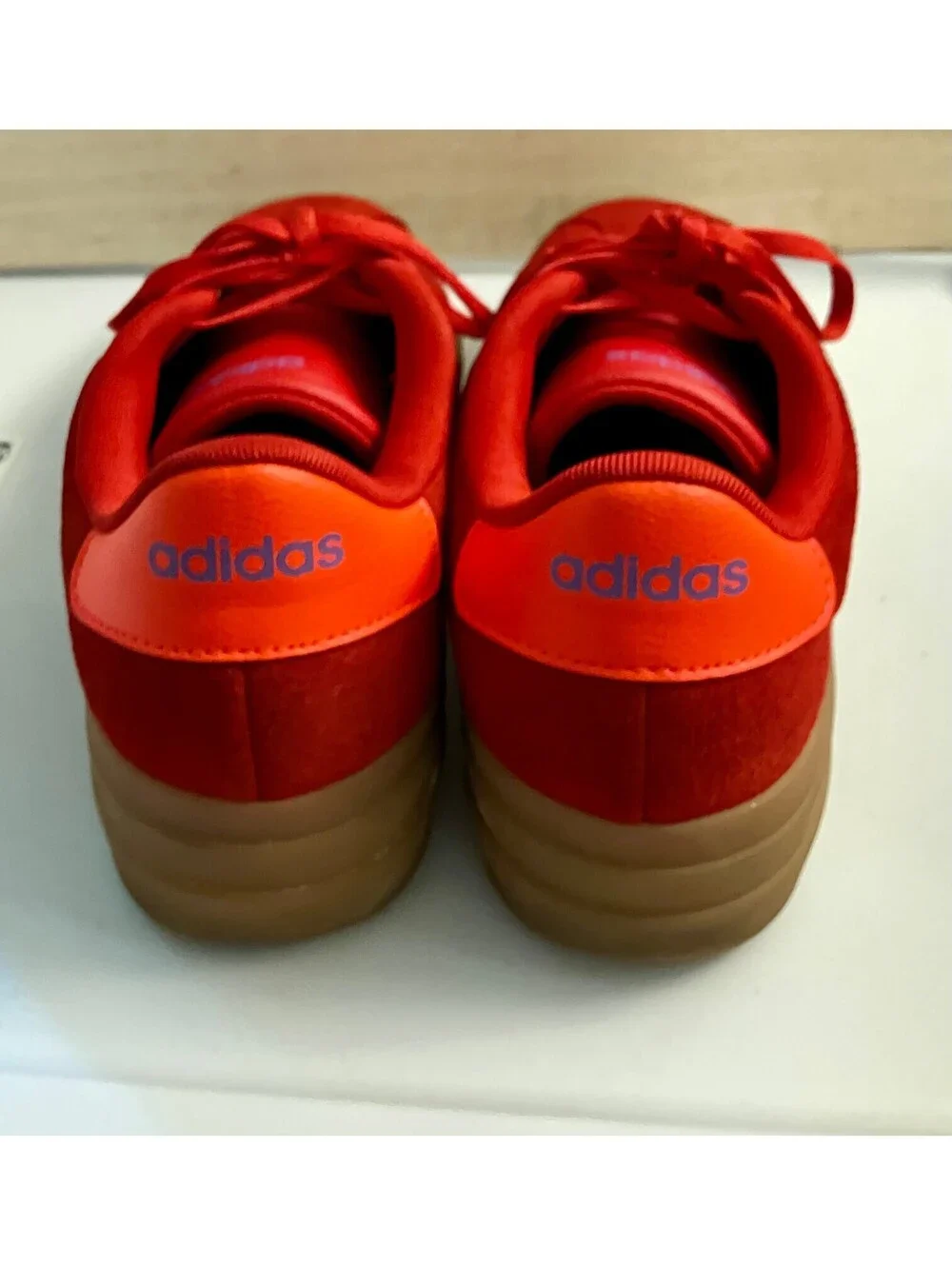 Adidas VL Court Bold Red Suede Platform Sneakers Gum Purple 3 Stripe Womens 10